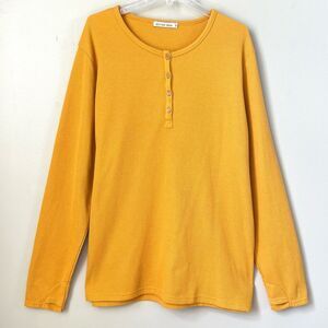 Michelle Mae Goldenrod Waffle Texture Henley Button Placket Long Sleeve SZ 3XL